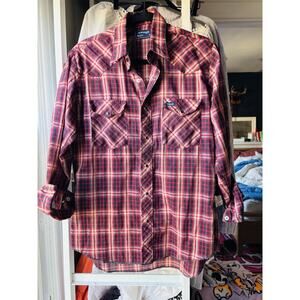 VINTAGE Thin WRANGLER WESTERN SHIRT, PEARL SNAPS, Red, MEN'S Medium